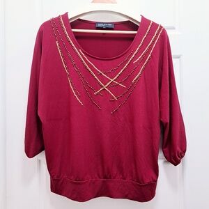Jones New York Embellished 3/4 Sleeves Top Size Large